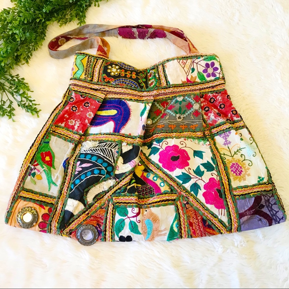 Blue Sky Indian Embroidered Textile Shoulder Bag